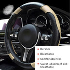Car Steering Wheel Cover, 15 Inch Leather Breathable Auto Steering Wheel Protector, Comfortable Non-Slip Vehicle Steering Wheel Covers, Universal Car Accessories (Beige, with Lining)