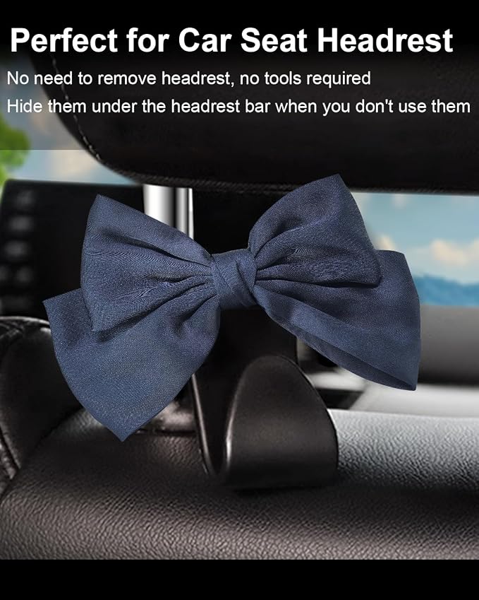 2 Pack Car Purse Holder for Handbags and Bags, Headrest Back Seat Hooks for Cars, Car Bag Hanger for Groceries, Coats, Umbrellas and Daily Essentials, Bow-Shaped Car Interior Organizer (Sapphire blue)
