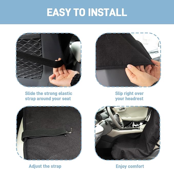 Waterproof Car Seat Cover Towel Front Seats 2 Pack, Universal Fit Waterproof Sweating Seat Protector for Cars and SUVs, Anti-Slip Front Seat Cover for Gym, Outdoor, Pets & Travel, Black