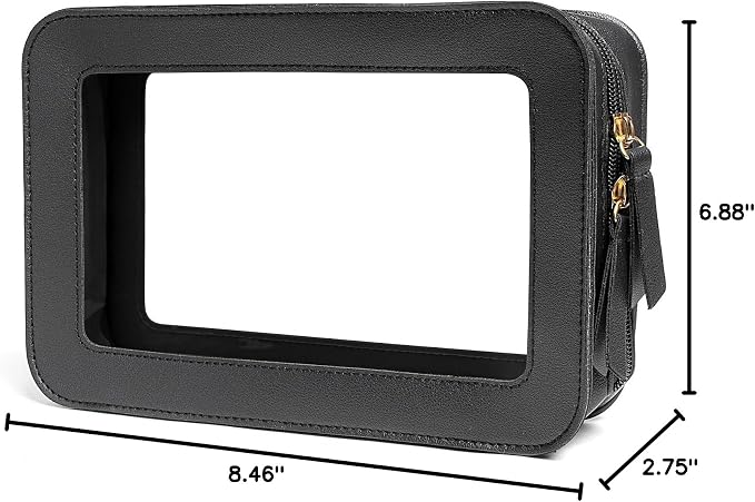 Clear Makeup Bags for Travel, TSA Approved Toiletry Bag with Zipper, Makeup Organizer Fit Carry-on Essentials, Car Accessories Organizers Storage for Women Men (Clear-Black)