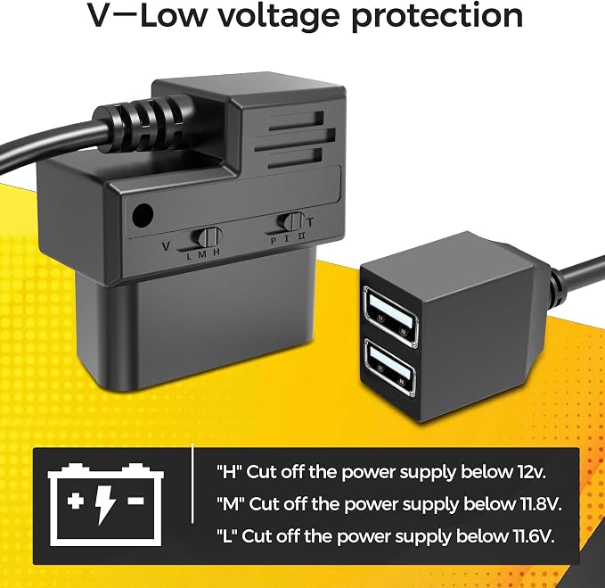 OBD Constant Power Cable,OBD II Power Adapter with Two USB Ports for Dashcam,24/7 Power Supply Mode/Low Voltage Protection,Vehicle OBD 5V 3A Port Charger Cable Compatible with Gar‘min Dash Cam