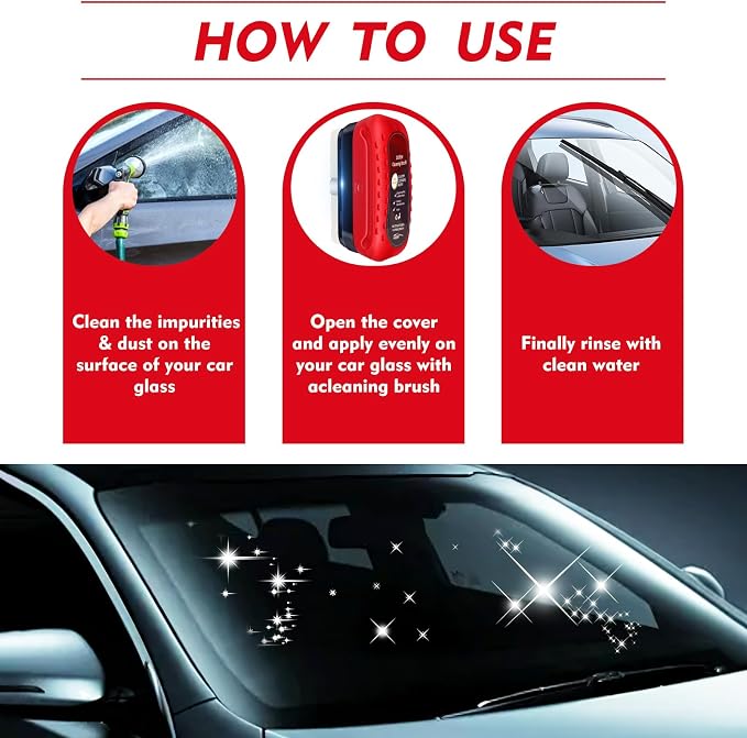 Automotive Oil Film Cleaning Brush, Upgraded Antifog & Rainproof Glass Cleaning Board, Reusable Glass Oil Film Remover for Car Windows & Windshields (Red)