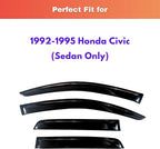 KPY Rain Guards Fit for 1992-1995 Honda Civic Sedan, Out-Channel Window Visors Vent Wind Deflectors 4PC, Car Accessories for 92-95 Civic (Sedan Only)
