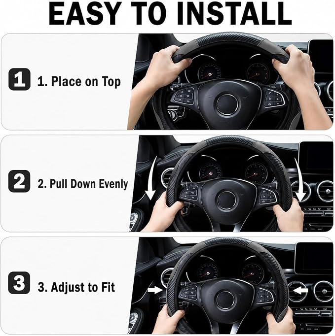 Car Steering Wheel Cover 15 inch, Microfiber PU Leather Elastic Steering Wheel Protector, Anti-Slip Breathable Car Interior Accessories for Most Cars (Grey)