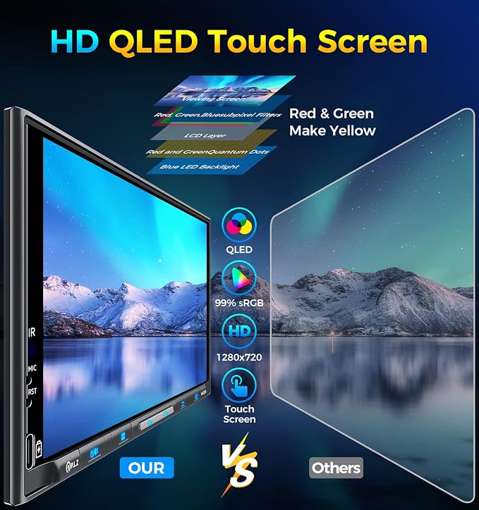 7" Wireless Double Din Car Stereo Apple Carplay Radio QLED Screen for Car, Android Auto, Bluetooth 5.3, Fast Charger, 1080P Backup Camera, 4.2 Channel Outputs 240W, 2 Subwoofer