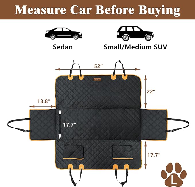 Dog Seat Cover for Back Seat, 100% Waterproof Dog Hammock for Car | 600D waterproof, nonslip, scratch-proof. Easy-clean, machine washable, pet-friendly for daily travel. Quick no-tool install.