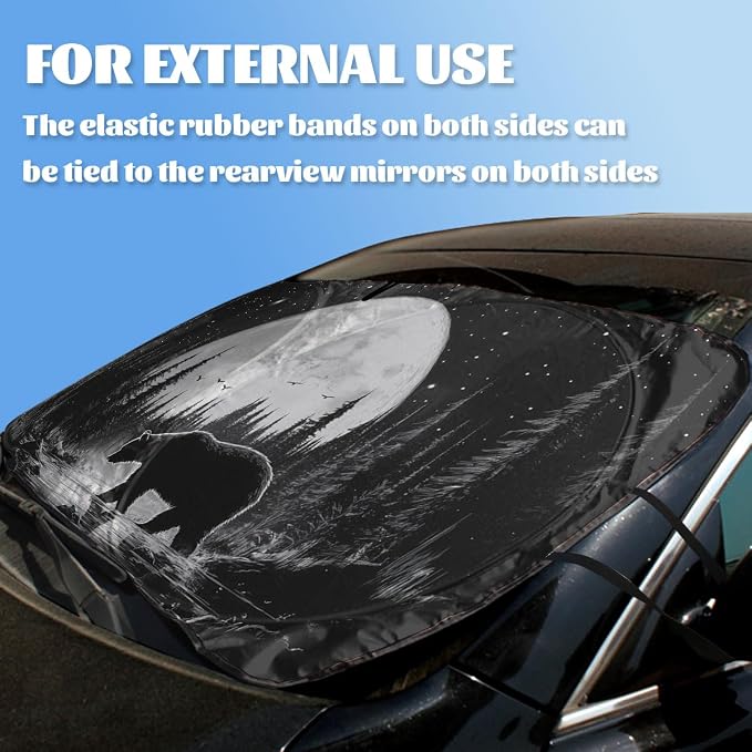 Moonlit Bear Car Windshield Sunshades Forest Night Wildlife Wilderness Front Window Sun Shade Block UV Rays Sun Shade Visor Protector for Car Sedan Truck SUV Accessories 59" L x 31.5" W