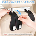 2PCS Car Purse Holder Hook, Seat Back Storage Hook, Leather-Wrapped Alloy Double Headrest Hook for Purses & Bags, Cute Car Interior Accessories for Women and Men, Black