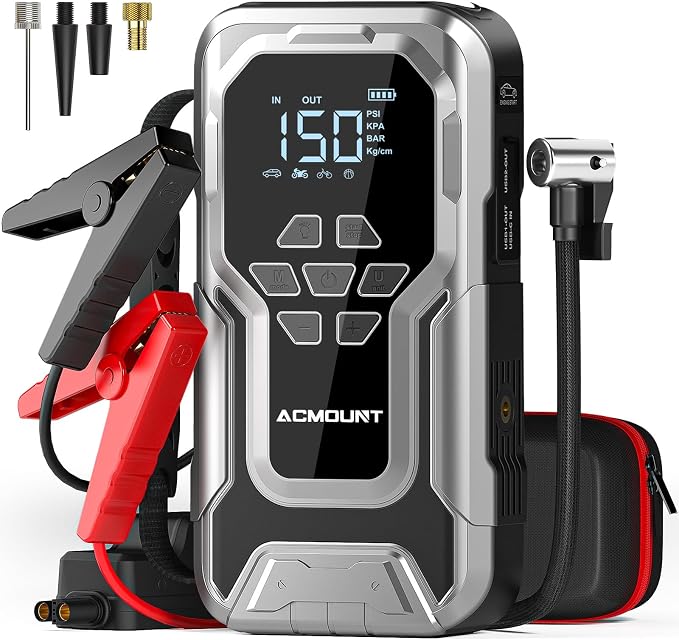 D18 Jump Starter with Air Compressor, 6000A Car Battery Jumper Starter Portable(All Gas/10.0L Diesel), 150PSI Tire Inflator Air Pump, 12V Jump Pack, 800LM Flashlight, Car Gift for Men