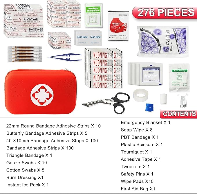 276PCS First Aid Kit Home Car Camping Hiking Emergency Supplies Small Compact Lovely Bag for School Outdoor, Basic Outdoor Essentials Survival Kit for Travel