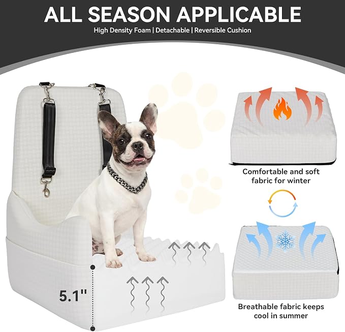 Dog Booster Car Seat for Small/Medium Dogs Up to 35 lbs – Patented Safety System, 5" Memory Foam Pet Car Seat, Fully Detachable and Washable Cover, Front/Back Seat Travel Booster (Beige)