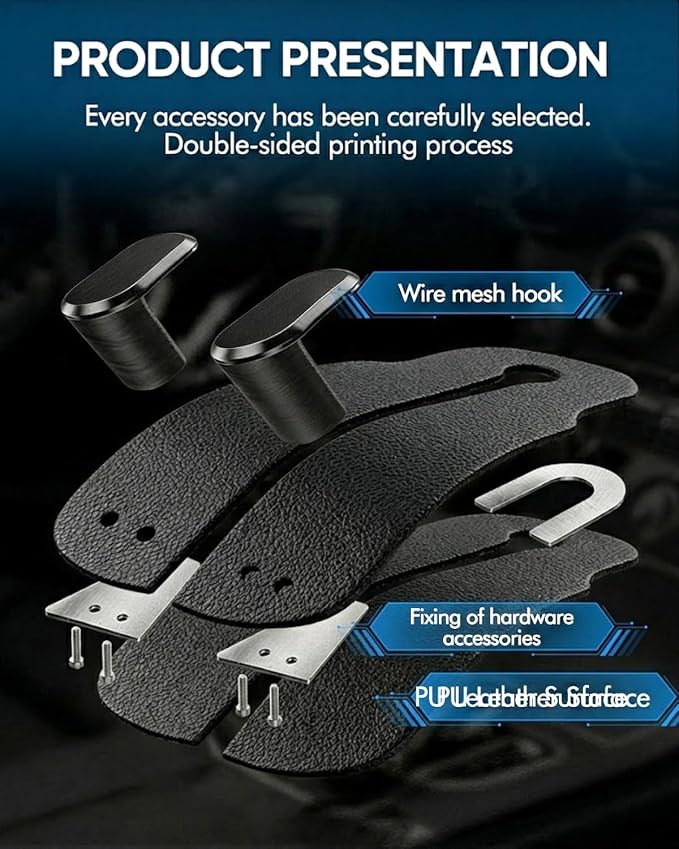 Purse Holder for Car, 2 Pack Heavy Duty Purse Hanger for Car, PU Leather Car Seat Hooks for Purses and Bags, Cute Minimalist Black Headrest Organizer for Handbags & Backpacks