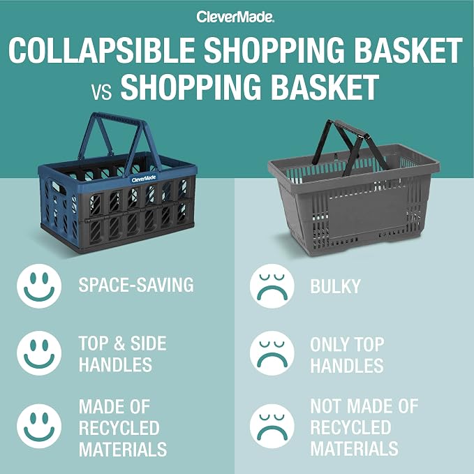 Eco Collapsible Shopping Basket with Handles, 24L Stone, 3 Pack