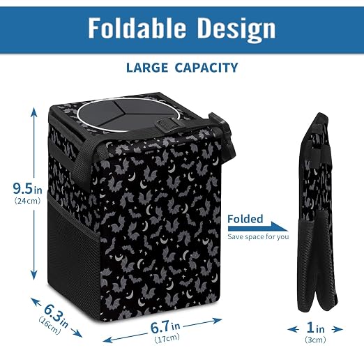 Car Trash Can with Lid Black Gray Bats Collapsible Reusable Leak-Proof Auto Garage Bag,Hanging Vehicle Car Accessories Interior Car Organizer