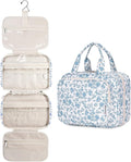 Hanging Floral Toiletry Bag for Women Travel Makeup Bag Organizer Toiletries Bag for Travel Size Essentials Accessories Cosmetics (Blue Flower (Medium))