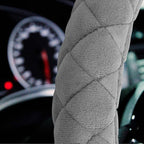 HAOKAY Luxury Fluffy Steering Wheel Cover for Men Women,Soft Warm Short Plush Steering Wheel Cover Gray Fuzzy with Universal 14.5-15 Inch