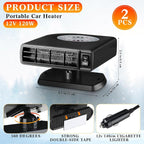 2 Pcs Portable Car Heater, 12V 120W Auto Heating Windshield Defrost Defogger Cooling Car Heater, 2 in 1 Heating and Cooling Car Heater Plugs into Cigarette Lighter
