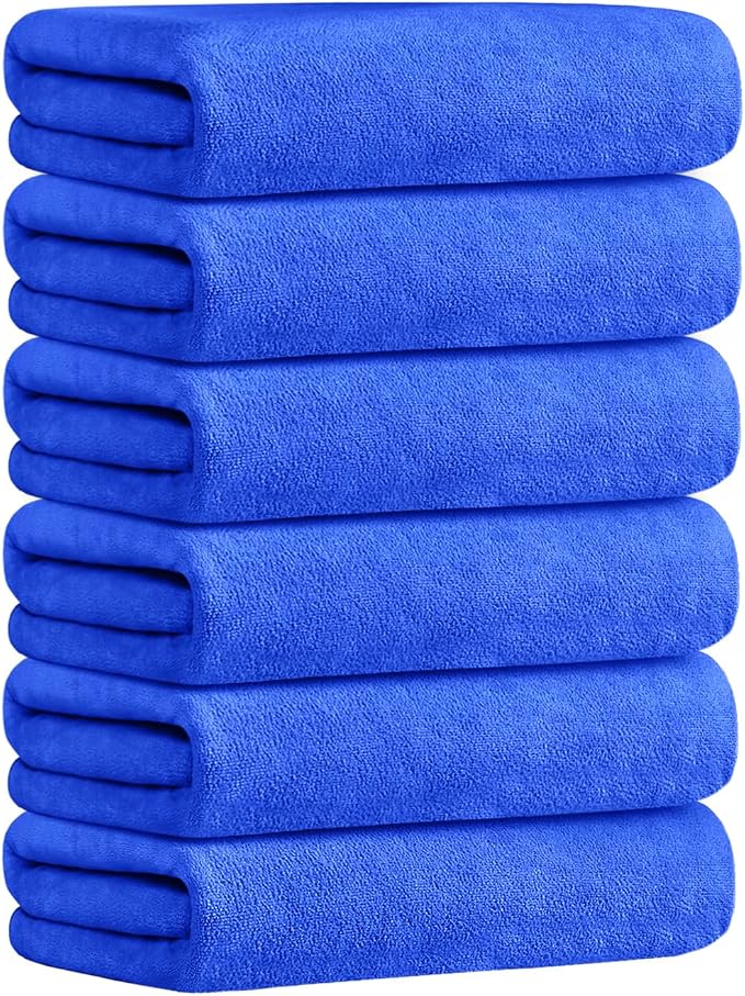 Microfiber Bath Towels, Large Bathroom Towel Set 6 Pack (30" x 60") - Soft, Absorbent, Quick Dry, Use for Hair, Shower, Fitness, Sport, Yoga, Dark Blue