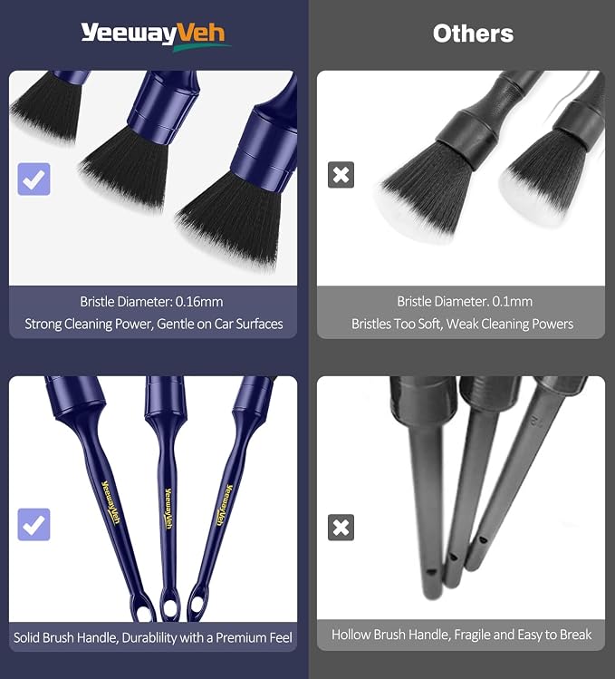 Car Detailing Brush Set, 3PCS Ultra Soft and Thick No Scratch Detail Brush for Car Dashboard Air Vents Leather Seat Dusting and Cleaning, Auto Interior Exterior Detail Brushes Car Detailing