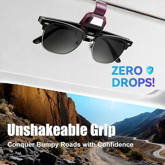 2 Pack Sunglasses Holder for Car, One-Handed-Operation Visor Sunglass Holder Clip, Easy Access Storage for Driving,Universal Fits (Textured Red)