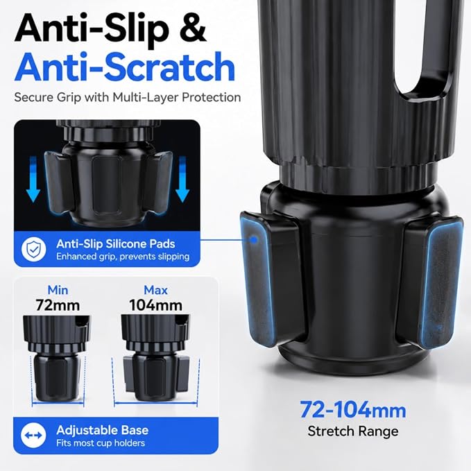 Universal 2-in-1 Car Cup Holder Expander Heavy Duty Adjustable Offset Base Tablet Mount for 4.5-13" Devices, Fits Large 32/40 oz Insulated Mugs and Bottles, Truck & SUV Interior Accessories