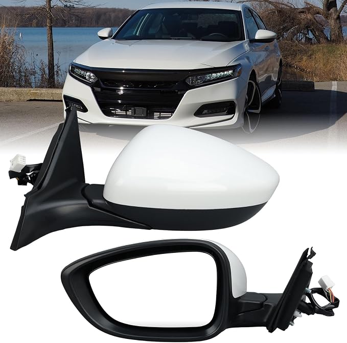 Left Driver Side Mirror Compatible with Honda Accord LX Sport 1.5T 2018-2025 Power Glass | Non-Heated | Paint to Match Repalces HO1320328 76258-TVA-A02 (3Pins-White)