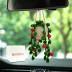 Crochet Hanging Plant for Car,Car Decorations Interior,Plant Aesthetic Car Accessories for Women Interior Cute,Car Ornaments Charms for Rear View Mirror,Boho Car Decoration Gifts