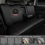 Leather Car Seat Cover Full Set with Steering Wheel Cover and 2PCS Seat Belt Shoulder Pads,for Trucks and SUV with Built-in Seatbelts and Front Seat Side Armrests(Combo Set, Black and Red)