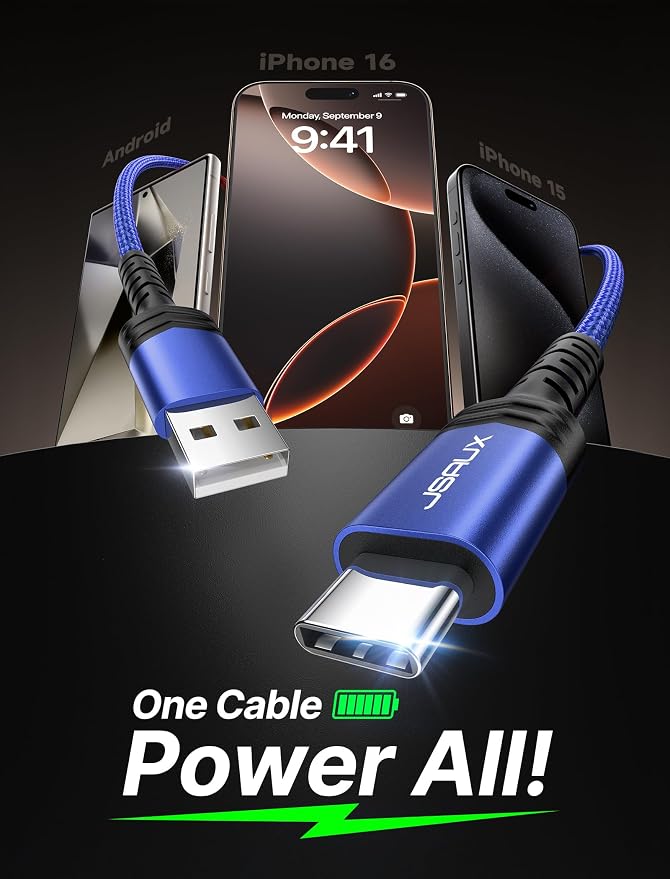USB C Cable [2-Pack 3.3ft], USB A to USB Cord Fast Charging for iPhone Air, iPhone 17, iPhone 17 Pro, iPhone 17 Pro Max, iPhone 16/iPhone 15 Series, Samsung S20 S10, Note 20 10, Car Play - Blue