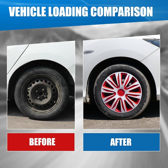 4-Pack 15 Inches Wheel Rim Cover Hubcaps,Redesign Fashion Style Replacement Hubcaps,Car Truck SUV Hub Accessories, White&Red