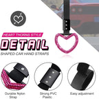 Bling Car Accessories Bling Heart Handle Ring Car Accessory for Women Hearts Hand Strap Drift Charm Rear Bumper Warning Ring Decor for Auto Interior Exterior Decoration(Hot Pink,Heart Style)