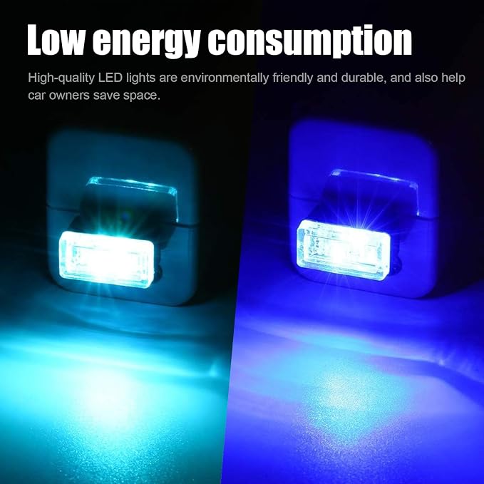 4 PCS USB LED Car Interior Atmosphere Lamp, Portable Mini LED Night Light, Plug-in USB Interface Trunk Ambient Lighting Kit, Universal Interior Accessories for Most Vehicles (Blue, Ice Blue)