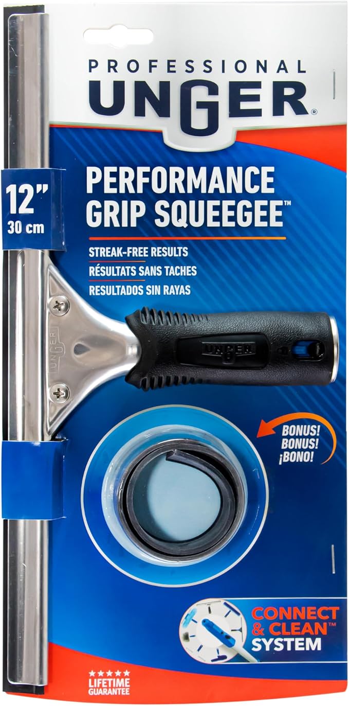 Professional Connect & Clean Performance Squeegee for Glass & Window Care with Replacement Rubber,Heavy Duty Cleaning Supplies with Streak-Free Results,Handheld Cleaner Tool, 12 Inch(Pack of 10)