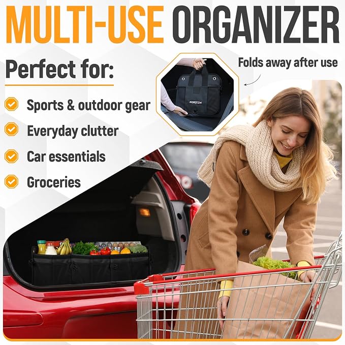 Trunk Organizer with Cooler For SUV Car Organizer and Storage, Collapsible Multi-Compartment, Perfect Christmas Gifts For Men, Women, 1680D Oxford, Non Slip Bottom, Straps, Soft Cover 110L
