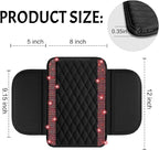 Bling Car Center Console Cover, Leather Car Arm Rest Cover Cushion with 2 Storage Bags, Universal Automotive Armrest Protector Storage Box, Bling Accessories Interior for Most Vehicles (Red)