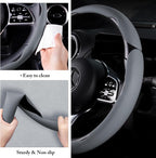 Car Steering Wheel Cover Leather Snap On 3Pcs Set Non-Slip Protector Wrap Steering Wheel Accessories 14.5-15 inch Universal Gray