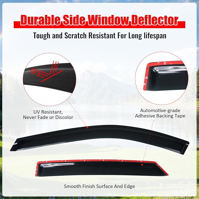 Fit 2014-2020 Chevy Impala Tape on Slim Style Acrylic Smoke Window Visors |, Dark Smoke, Scratch Proof, Waterproof, Custom Fit, Wind Sun Rain Vent Guards 4PCS, 2015 2016 2017 2018 2019