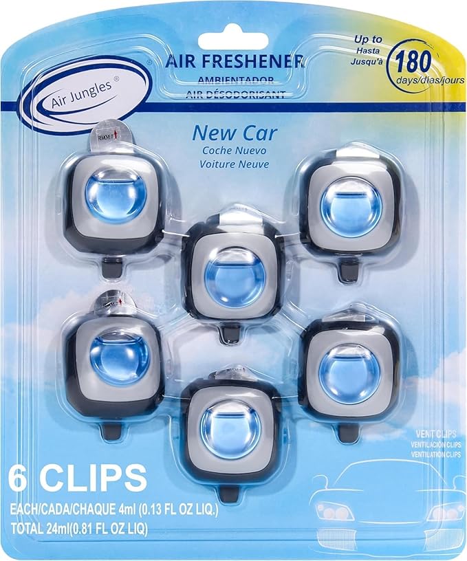 New Car Scent Car Air Freshener Vent Clip 6 Ct, Long Lasting | Up to 180 days, Natural Essential Oil, Car Fragrance Accessories for Women and Men, Odor Eliminator, 4 mL Each