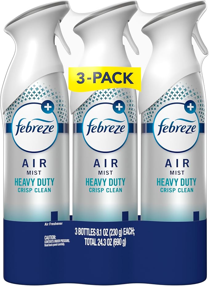 Air Mist, Air Freshener Spray, Odor Fighting Room Spray, Deodorizer for Home Bathroom Kitchen Office Apartment Dorm Room Classroom, Heavy Duty Crisp Clean Scent, 8.1oz (Pack of 3)