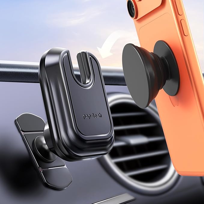 Car Phone Mount for Socket Grip, Strong Sticky Cell Phone Holder for Auto Dashboard, Adjustable Adhesive Car Mount Compatible with Thick Wallet Grip Card Holder for iPhone Samsung