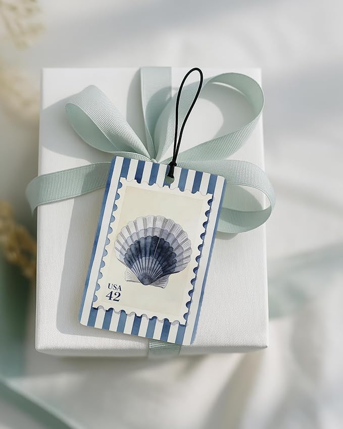 Navy Blue Beach Car Air Freshener 4 Pcs Coconut Scented, Coastal Seashell Seastar Oyster Car Accessories Mirror Decor for Women, Nautical Hanging Air Freshener for Cars Closet Drawer Books