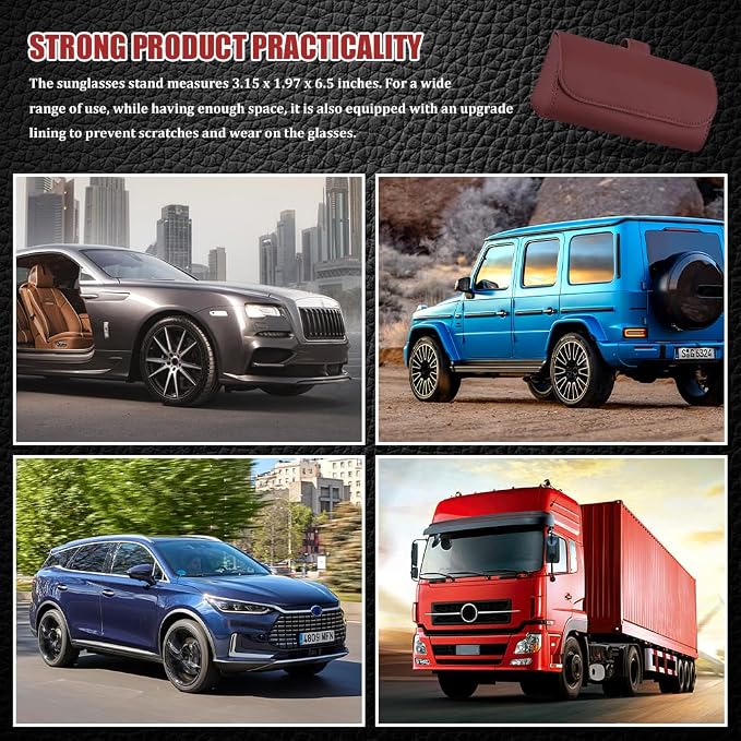 Sunglasses Holder for Car Sun Visor, Leather Auto Eyeglasses Storage Case with Hidden Magnetic Closure, Universal Protective Glasses Organizer Box, Visor Accessories for Woman Man (Wine red)