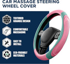 Car Steering Wheel Cover - Microfiber Leather Steering Wheel Wrap Sports 14.5-15 Inch Steering Wheel Cover Non-Slip for Men Women Pink & Green Color