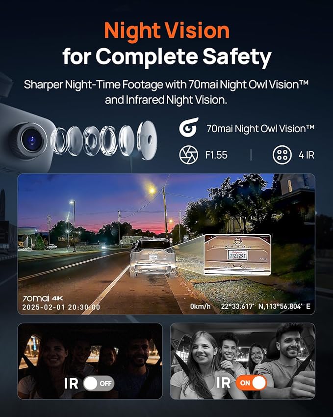 4K Dash Cam Front and Rear Inside, 3 Channel Car Dash Camera for Cars, Dashcam with GPS, Wi-Fi 6, Voice Control, Parking Monitor, Night Vision, Loop Recording, 64GB SD Card Included (T800E)