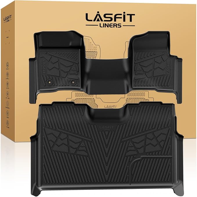 Floor Mats for Ford F-150 2011-2014 SuperCrew 1st Row Bench Seating Carpet Floor, All Weather Protector Car Liners TPE Truck Mats, Front & Rear Rows, 3pcs Black