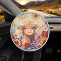Highland Cow Steering Wheel Sun Shade Cover for Women Mandala Floral Steering Wheel Sun Block Anti-Heat Aluminum Foil Steering Wheel Cover