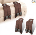 2Pcs Car Headrest Hooks with Premium Leather, Upgraded Double Metal Hooks with Anti-Drop Design, Universal Back Seat Hanger for Bags, Coats, Purses and Groceries (Classic Brown)