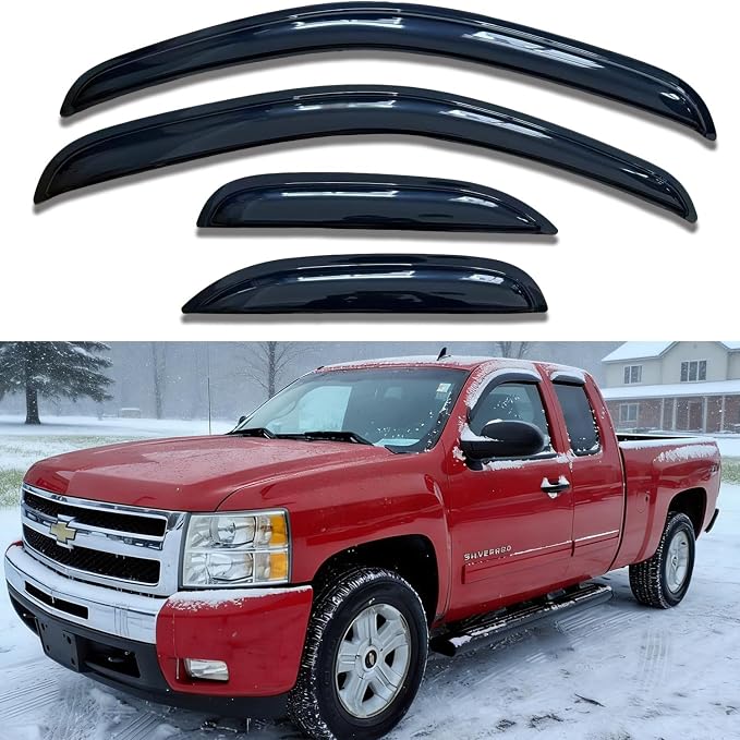 07-13 4pcs Window Visors for Chevrolet Silverado/GMC Sierra 1500 2500HD 3500HD Extended Cab Rain Guard Sun Vent Shade Wind Deflectors