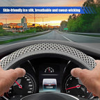 Elastic Stretch Steering Wheel Cover, 15" Breathable Microfiber Ice Silk Steering Wheel Protector, Universal Anti-Slip Car Warm in Winter&Cool in Summer Accessories for Men Women (Gray)