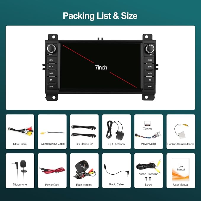Upgrade Car Radio Stereo for Jeep Grand Cherokee 2011-2013 for Dodge Durango 2011-2013, 7" Touch Screen Stereo with Wireless Carplay/Android Auto 2+32GB EQ DSP Bluetooth FM Radio and HD Backup Camera